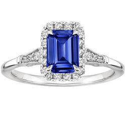 Vintage Stil Halo Ring Smaragd Ceylon Saphir & Aus der Erde Abgebauter Natürlicher Diamant 4,25 Karat