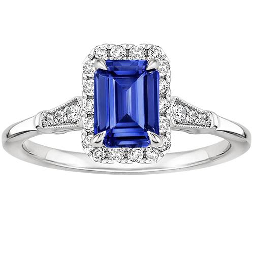 Vintage Stil Halo Ring Smaragd Ceylon Saphir & Diamant 4,25 Karat - harrychadent.de