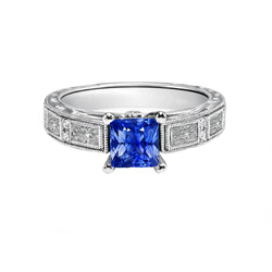 Vintage-Stil Prinzessin Ceylon Saphir & Aus der Erde Abgebauter Natürlicher Diamant Ring 5,50 Karat