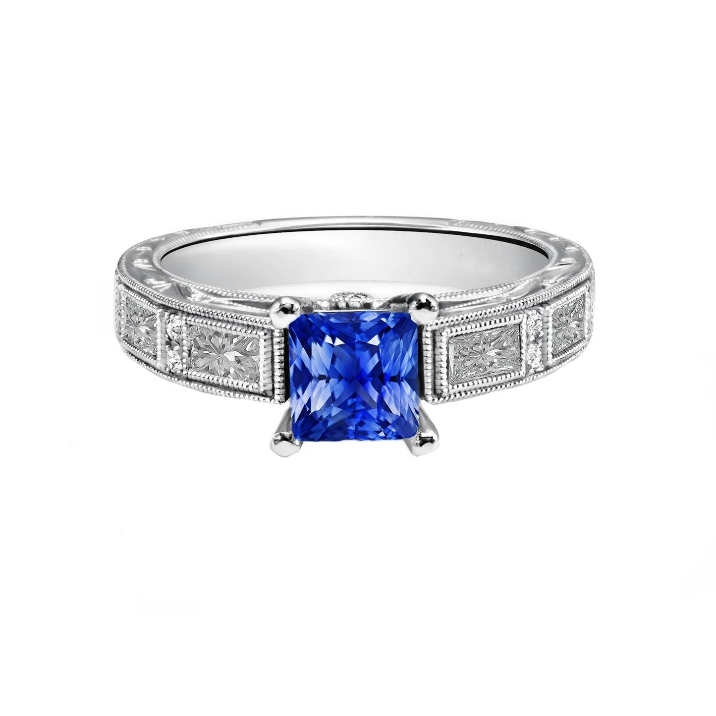 Vintage-Stil Prinzessin Ceylon Saphir & Diamant Ring 5,50 Karat - harrychadent.de