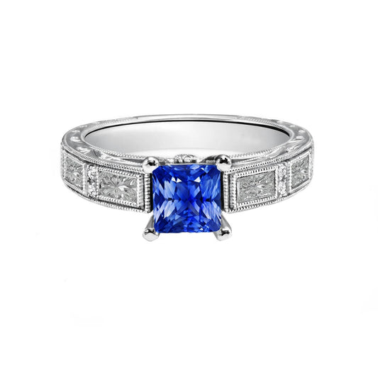 Vintage-Stil Prinzessin Ceylon Saphir & Diamant Ring 5,50 Karat - harrychadent.de