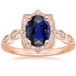 Vintage-Stil Roségold Aus der Erde Abgebauter Natürlicher Diamant & Ceylon Ovaler Saphir Ring 6 Karat