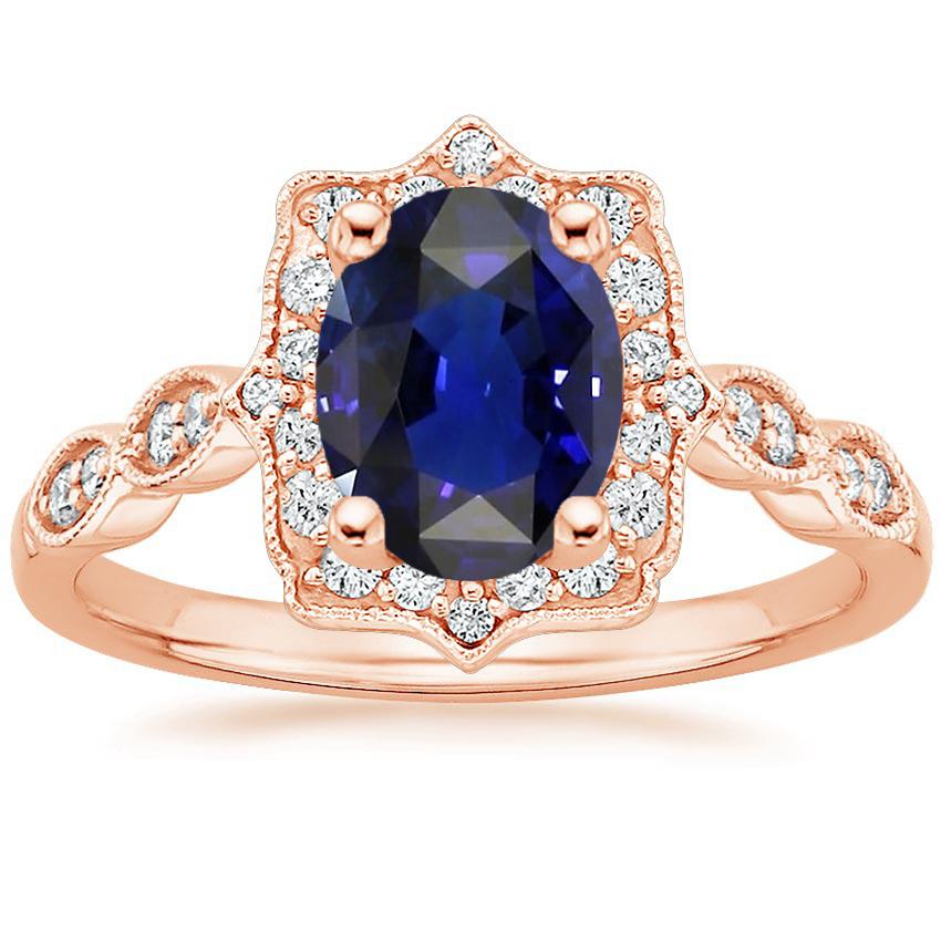 Vintage-Stil Roségold Diamant & Ceylon Ovaler Saphir Ring 6 Karat - harrychadent.de