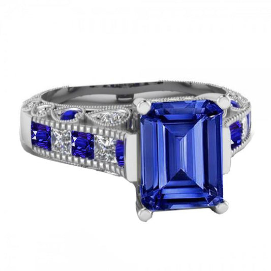 Vintage-Stil Smaragdschliff Ceylon Saphir Diamantring 11,50 Karat - harrychadent.de