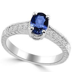 Vintage Style Ceylon Saphir Aus der Erde Abgebauter Natürlicher Diamant Ring 2 Karat Weißgold 14K