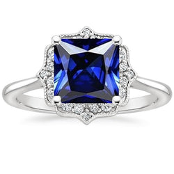 Vintage Style Diamant Halo Ring Ceylon Saphir Edelstein 6 Karat Gold