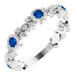 Vintage Style Diamant Runder Blauer Saphir Ring 3 Karat Weißgold 14K