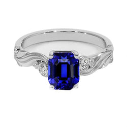 Vintage Style Diamant und Ceylon Saphir Smaragd Cut Ring 5,50 Karat