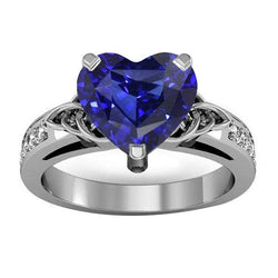 Vintage Style Edelsteinring Herzschliff Saphir & Aus der Erde Abgebauter Natürlicher Diamanten 3,50 Karat