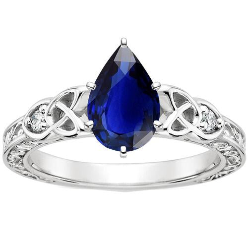 Vintage Style Goldring Filigrane Schaft Birne Blauer Saphir 5,25 Karat - harrychadent.de