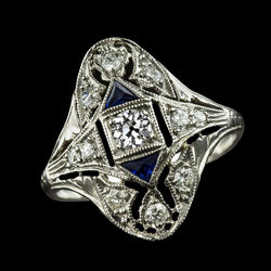 Vintage Style Runder alter Bergmann Diamant Blauer Saphir Ring 2,25 Karat