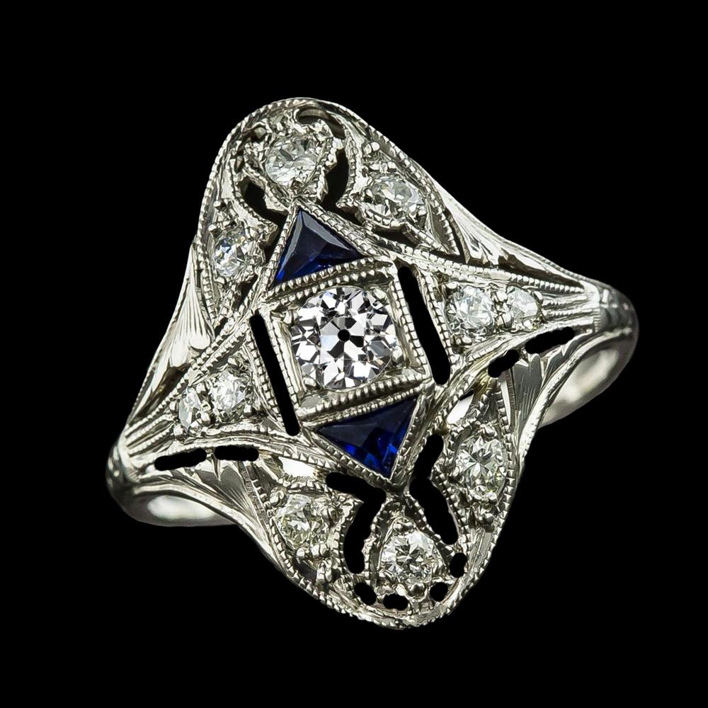 Vintage Style Runder alter Bergmann Diamant Blauer Saphir Ring 2,25 Karat - harrychadent.de