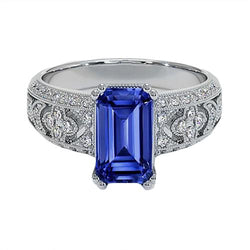 Vintage Style Smaragdblauer Saphir & Aus der Erde Abgebauter Natürlicher Diamant Damenring 9,75 Karat
