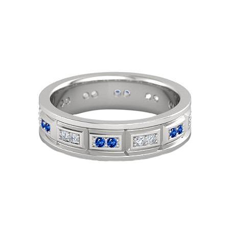 Vintage Type Band Diamanten blauer Saphir 3,60 Karat Weißgold 14K - harrychadent.de