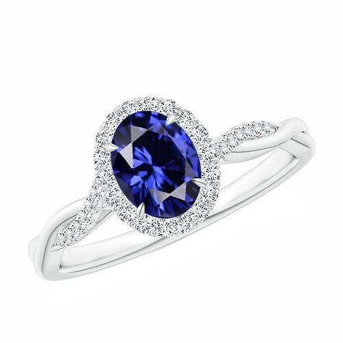 Weißer Diamant Halo Ring Natürlicher blauer Saphir verdrehter Schaft 5 Karat - harrychadent.de