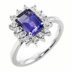 Weißgold 14K 10,75 Karat Tansanit und Aus der Erde Abgebauter Natürlicher Diamanten Ring