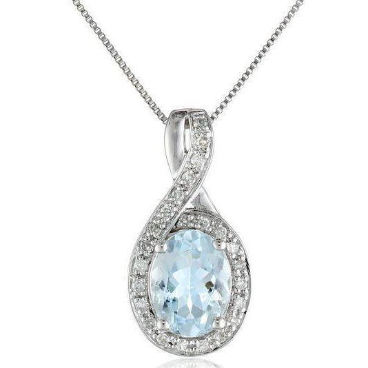 Weißgold 14K 12,75 ct Krappenset Aquamarin und Diamanten Anhänger - harrychadent.de