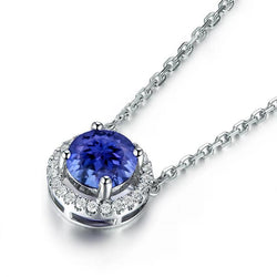 Weißgold 14K 3,25 Karat Tansanit und Aus der Erde Abgebauter Natürlicher Diamanten Anhänger Halskette