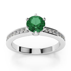 Weißgold 14K 3,40 ct Grüner Smaragd und Aus der Erde Abgebauter Natürlicher Diamanten Verlobungsring Neu