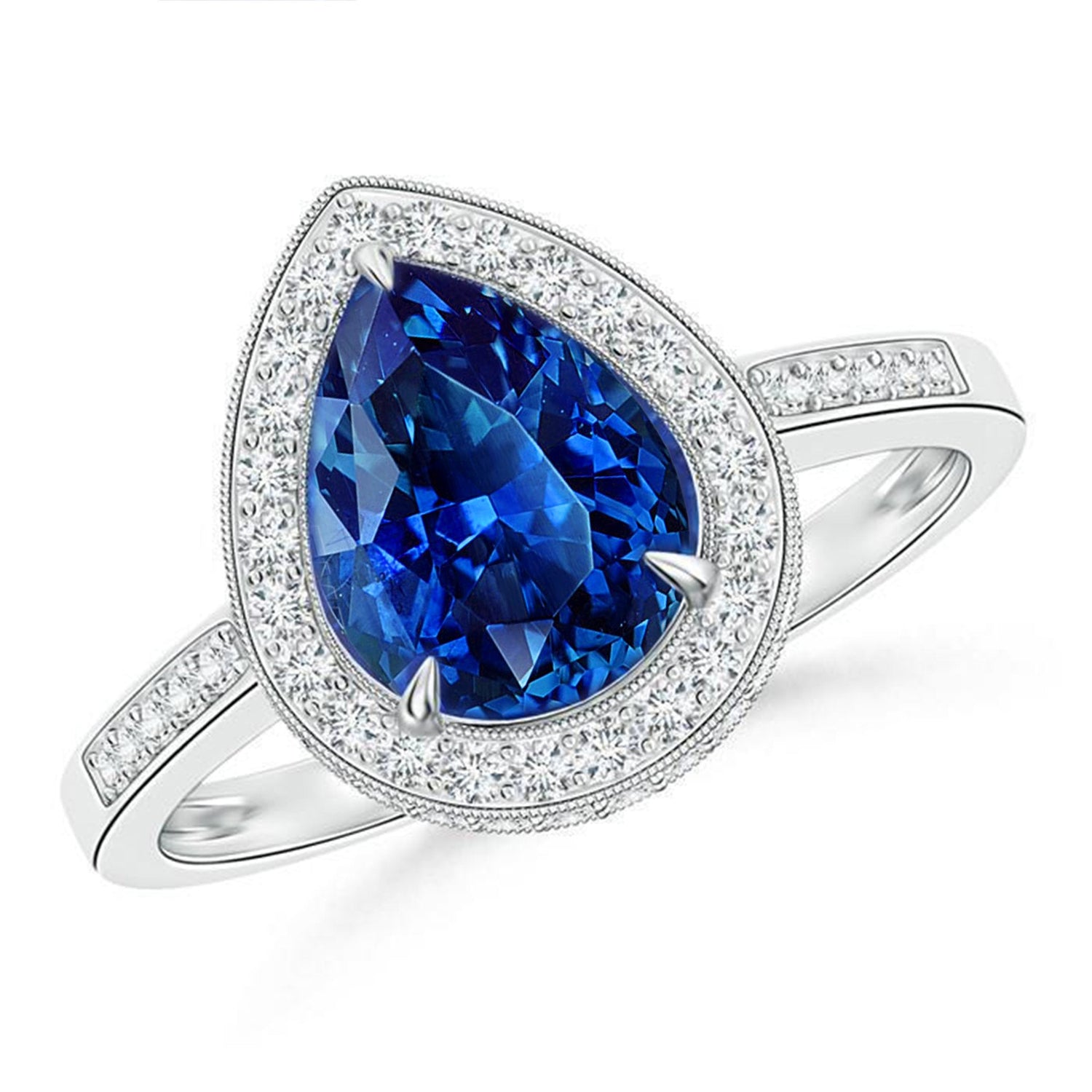 Weißgold 14K 4,90 Sri Lanka Blauer Saphir Halo Diamanten Ring - harrychadent.de