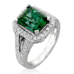 Weißgold 14K 9 Kt Grüner Turmalin Und Aus der Erde Abgebauter Natürlicher Diamanten Ring Neu