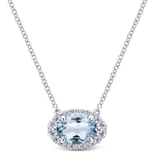 Weißgold 14K Anhänger mit Kette 11,75 ct Aquamarin und Diamanten - harrychadent.de