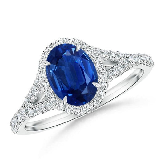 Weißgold 14K Blauer Saphir Ovaler Diamantring 2.50 Karat Schmuck