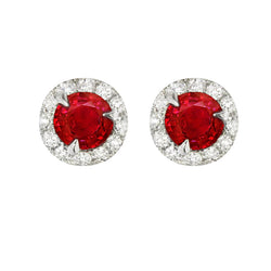 Weißgold 14K Krappenbesatz Rubin und Aus der Erde Abgebauter Natürlicher Diamanten 5,40 ct. Ohrstecker