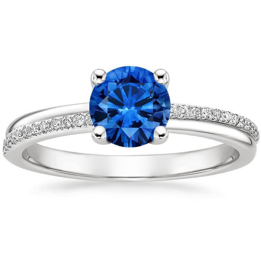 Weißgold 14K Krappenset 3.30 Kt Blauer Saphir und Diamanten Ring Neu