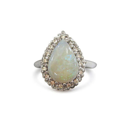 Weißgold 14K Opal und Aus der Erde Abgebauter Natürlicher Diamanten 11,25 Karat Verlobungsring Neu