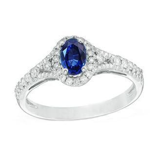 Weißgold 14K Ovaler Schnitt Ceylon Blauer Saphir 3 Karat Diamantring