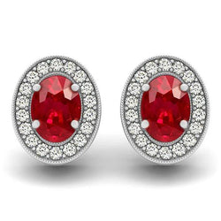 Weißgold 14K Roter Rubin Und Aus der Erde Abgebauter Natürlicher Diamanten 5 Karat Damen Ohrstecker Ohrringe
