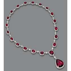 Weißgold 14K Roter Rubin mit Aus der Erde Abgebauter Natürlicher Diamanten 49,50 Karat Halskette