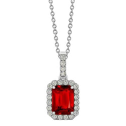 Weißgold 14K Rubin im Smaragdschliff mit runden Aus der Erde Abgebauter Natürlicher Diamanten 5 ct Anhänger