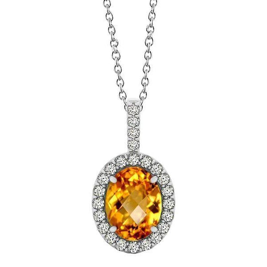 Weißgold 15 Karat Citrin mit Diamanten Anhänger Halskette mit Kette - harrychadent.de