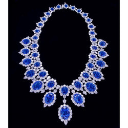 Weißgold 291,17 Kt. Halskette mit blauem Saphir und weißem Diamant