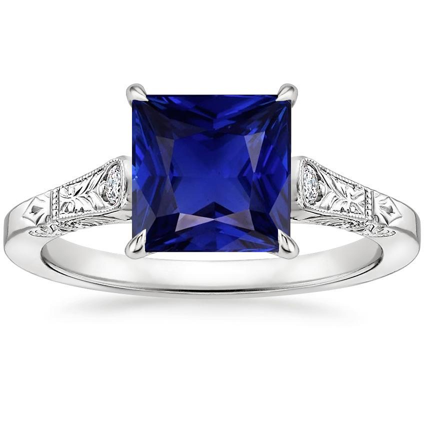 Weißgold 3 Steine Diamant & Prinzessin Blauer Saphir Ring 5,25 Karat - harrychadent.de