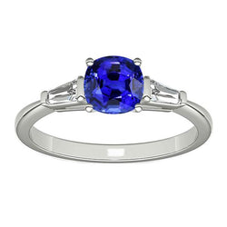 Weißgold 3 Steine Kissen Saphir Ring & Baguette Aus der Erde Abgebauter Natürlicher Diamanten 1,75 Karat