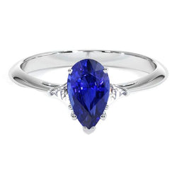 Weißgold 3 Steine Ring Blauer Saphir & Billionen Aus der Erde Abgebauter Natürlicher Diamanten 2,25 Karat