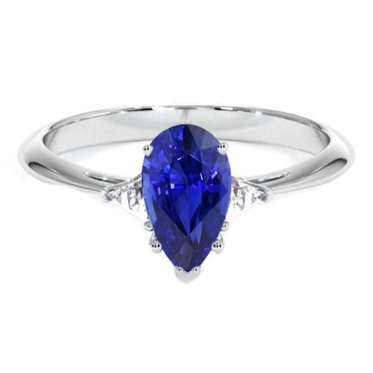 Weißgold 3 Steine Ring Blauer Saphir & Billionen Diamanten 2,25 Karat - harrychadent.de