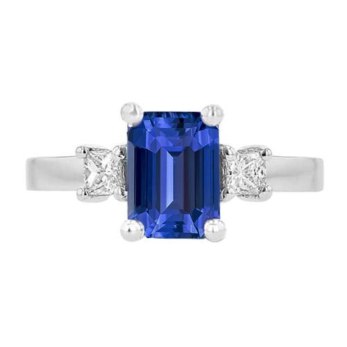 Weißgold 3 Steine Ring Blauer Saphir & Prinzessin Diamanten 2.50 Karat - harrychadent.de