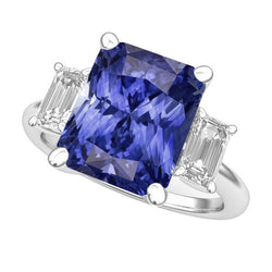Weißgold 3 Steine Ring Smaragd Diamant Strahlend Blauer Saphir 5 Karat
