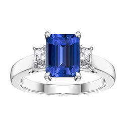 Weißgold 3 Steine Smaragd Saphir Ring 2,75 Karat Strahlende Aus der Erde Abgebauter Natürlicher Diamanten