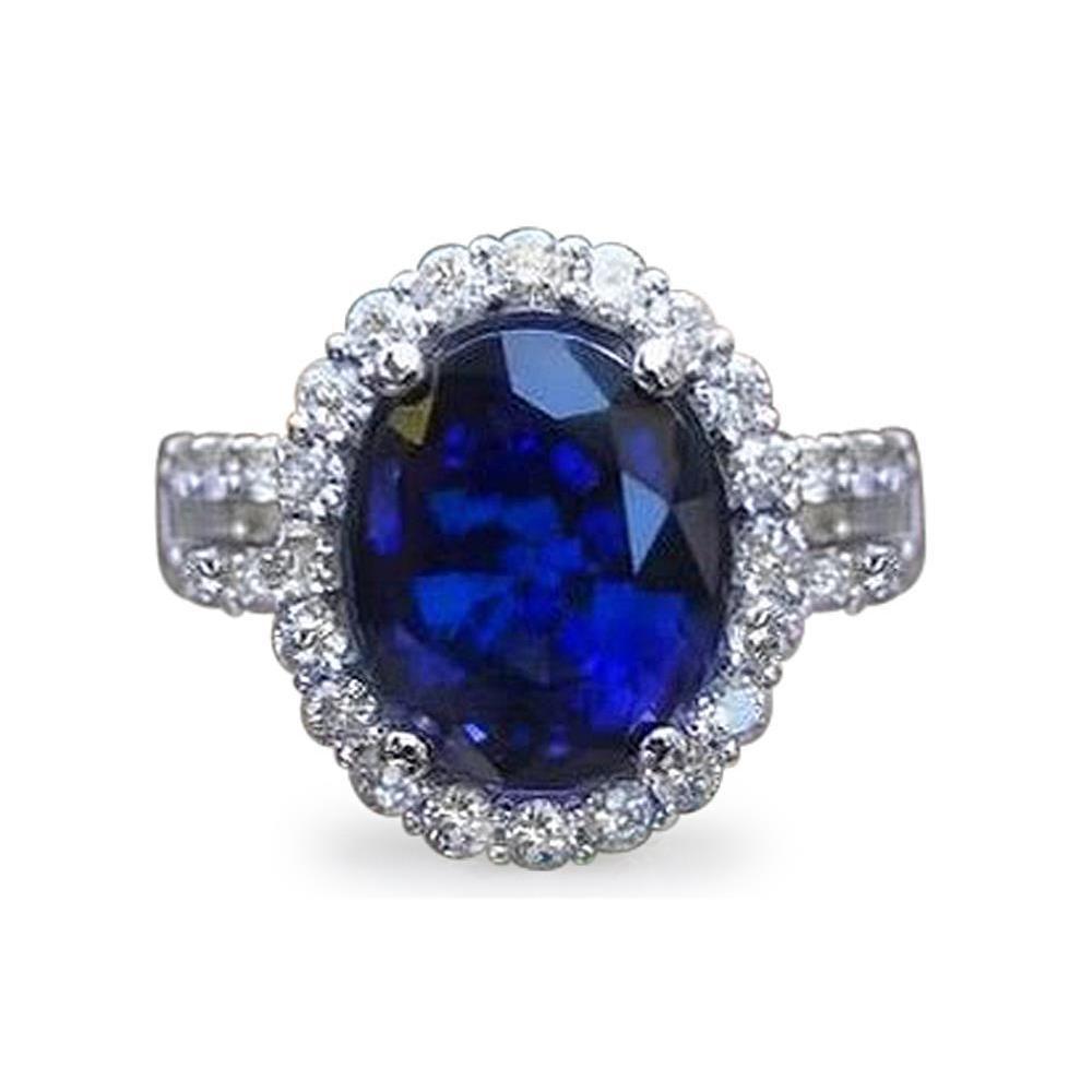 Weißgold 5,75 ct Rundschliff Sri Lanka Blauer Saphir Diamantring - harrychadent.de