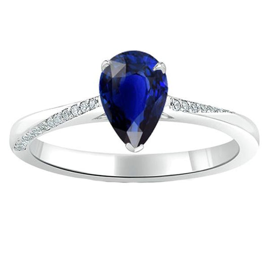 Weißgold Blauer Saphir Ring Birne & Runde Diamanten 2,50 Karat - harrychadent.de