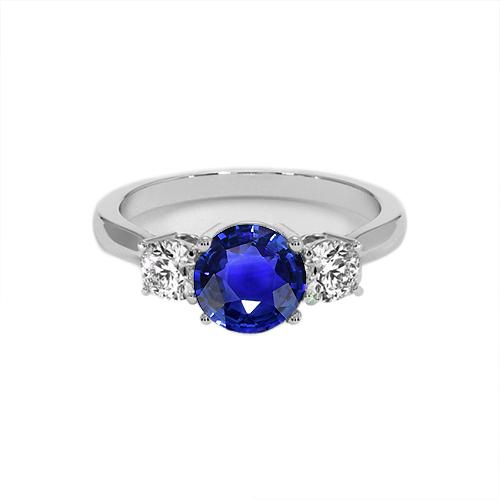 Weißgold Blauer Saphir & Runder Diamant 3 Steine Ring 5 Karat 14K - harrychadent.de