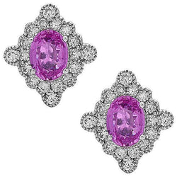 Weißgold Damen 22 Kt Rosa Kunzit Aus der Erde Abgebauter Natürlicher Diamant Ohrstecker Halo Ohrringe