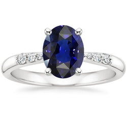Weißgold Damenring Oval Blauer Saphir & Runde Aus der Erde Abgebauter Natürlicher Diamanten 3.50 Karat