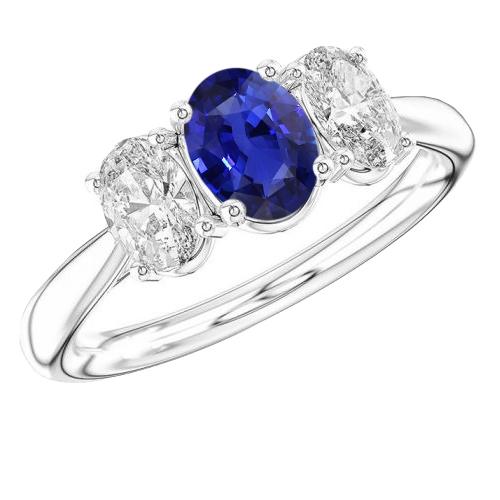 Weißgold Diamant Drei Steine Ring Oval Blauer Saphir 2,50 Karat - harrychadent.de