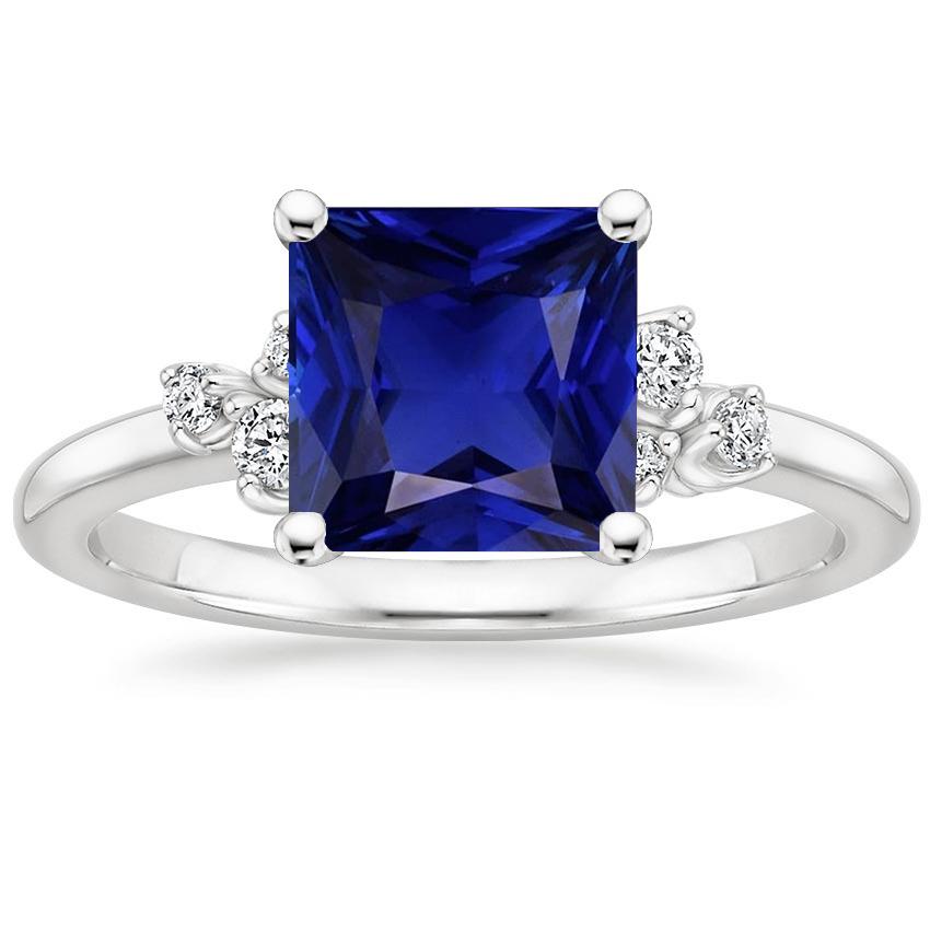 Weißgold Diamant & Edelstein Ring 6 Karat Princess Cut Blauer Saphir - harrychadent.de